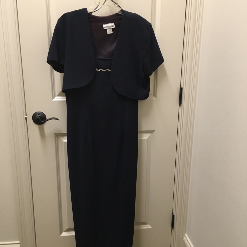 Afterdark Navy Blue Evening Dress w/Jacket, Size 8